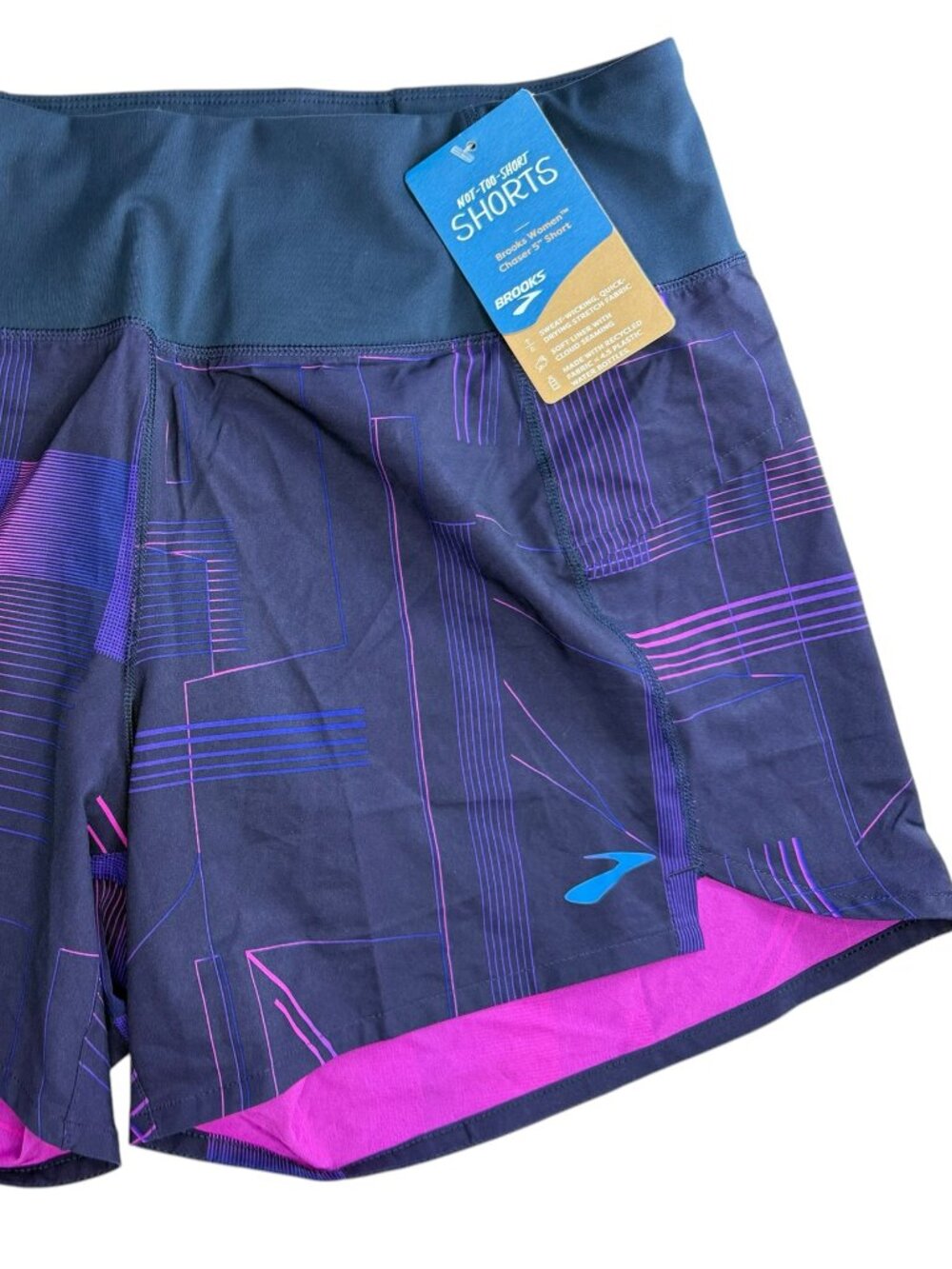 New NWT BROOKS Running Chaser Shorts Dark Blue / Purple / Pink Women's Medium.